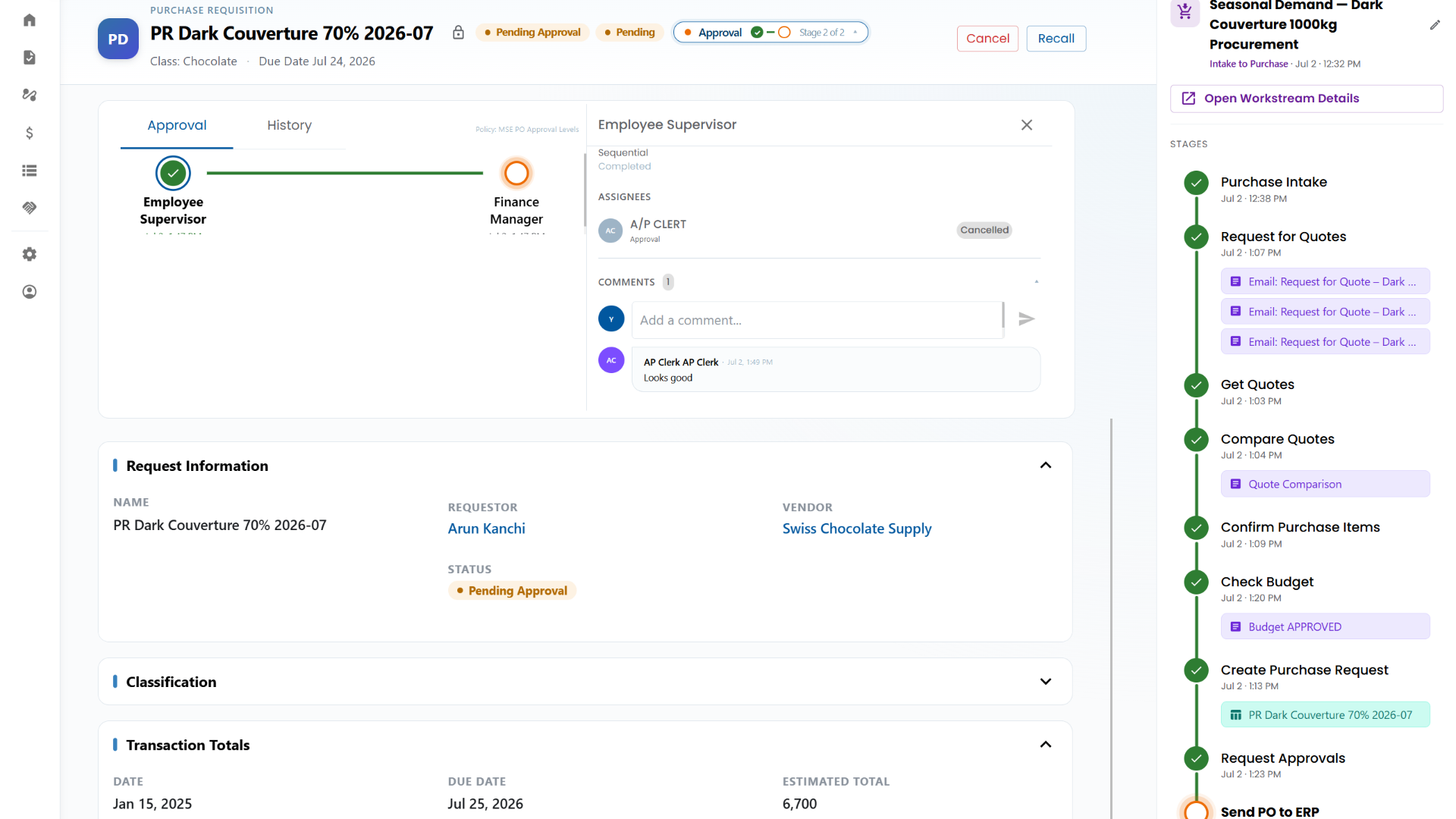 Approvals routed and tracked end-to-end