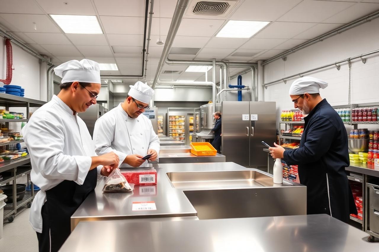 Food and beverage production team tracking supplier lots in a clean facility