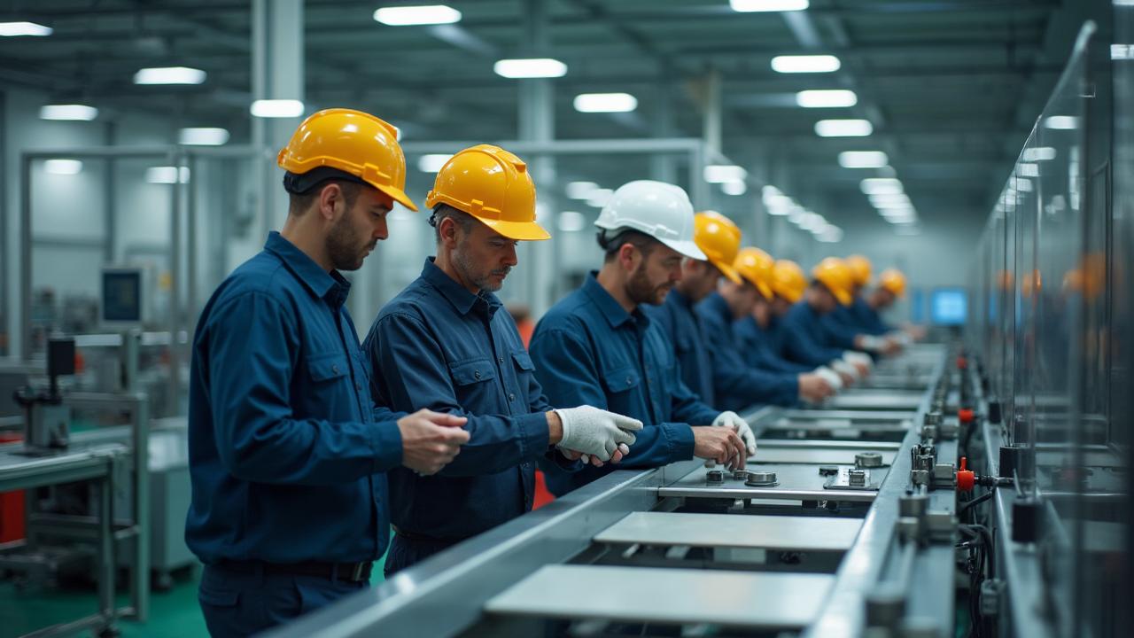 Manufacturing workers on production line