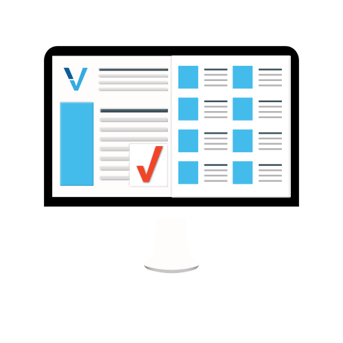 A cloud, a screen with graphs and charts on it and a lock icon to convey safe, archival storage at VeroTX.